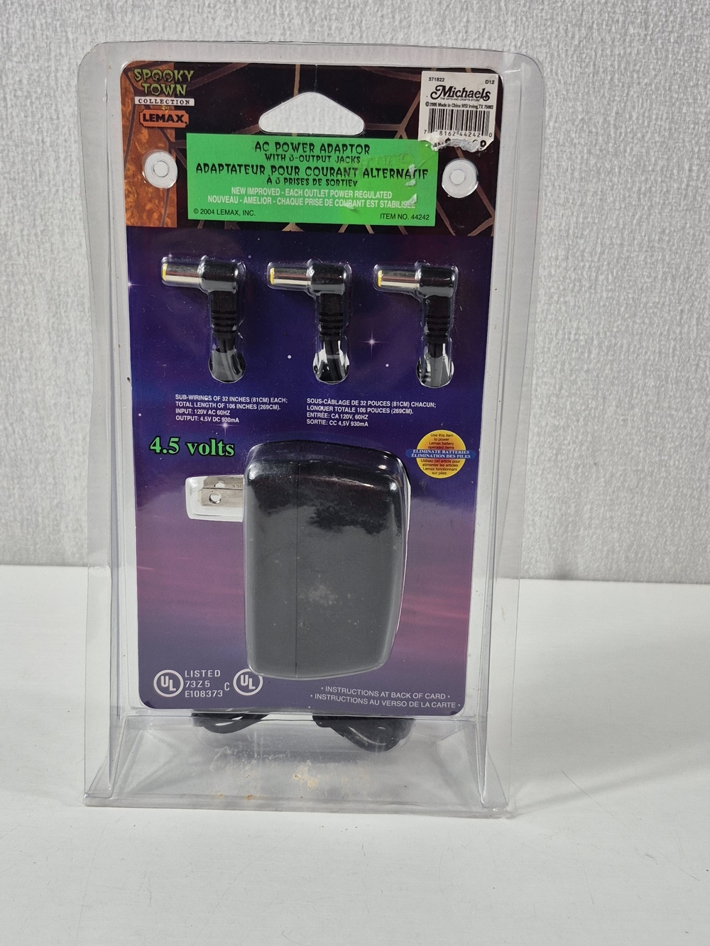 Lemax 4.5V Black AC Power Adapter with Interchangeable Jacks